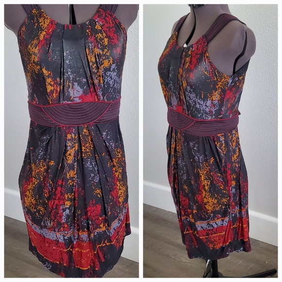 BCBG Max Azria Black Burgundy Fit & Flare XS ✨ EUC - Picture 1 of 6